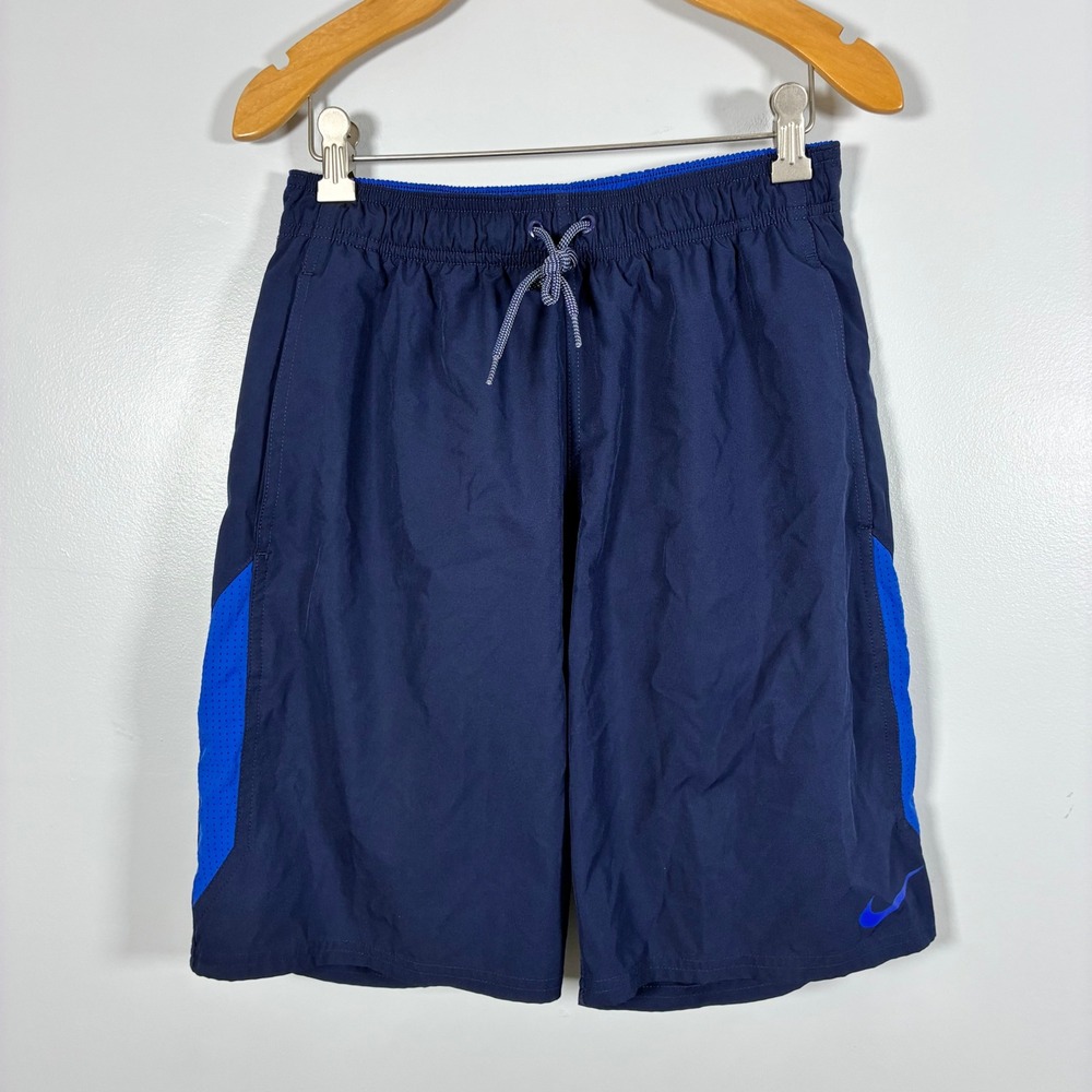 Nike Swim Trunks S Navy Blue Mesh Lined Board Shorts Drawstring Beach Pool